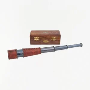Batela Telescope w/ Leather Detail & Leather Box, Brass, D: 2.7" - L: 23.2"