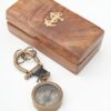 Batela Compass w/ Ship Keyring, Inlaid Wooden Box, Antiqued Brass