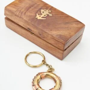 Batela Life Preserver w/ Copper Keyring, Inlaid Wooden Box, Antiqued Brass