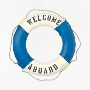Batela  Life Preserver, Welcome Aboard, Blue/ White, D: 29.5"