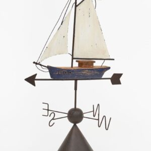 Batela Sailboat Tabletop Weathervane, Wood & Metal, Blue, L: 13.7" - H: 21.8