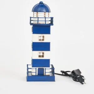 Batela Lighthouse w/ Blue Base & Railing, Plug-In, Blue/White, Metal, H: 12.5"