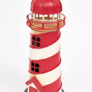 Batela Lighthouse, Metal, Cream & Red, D: 2.75" - H: 6.7