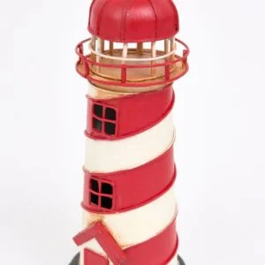 Batela Lighthouse, Metal, Cream & Red, D: 2.75" - H: 6.7