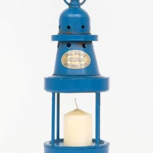 Batela  Old Fashion Lantern, Metal, Blue, D: 4.7" - H: 11